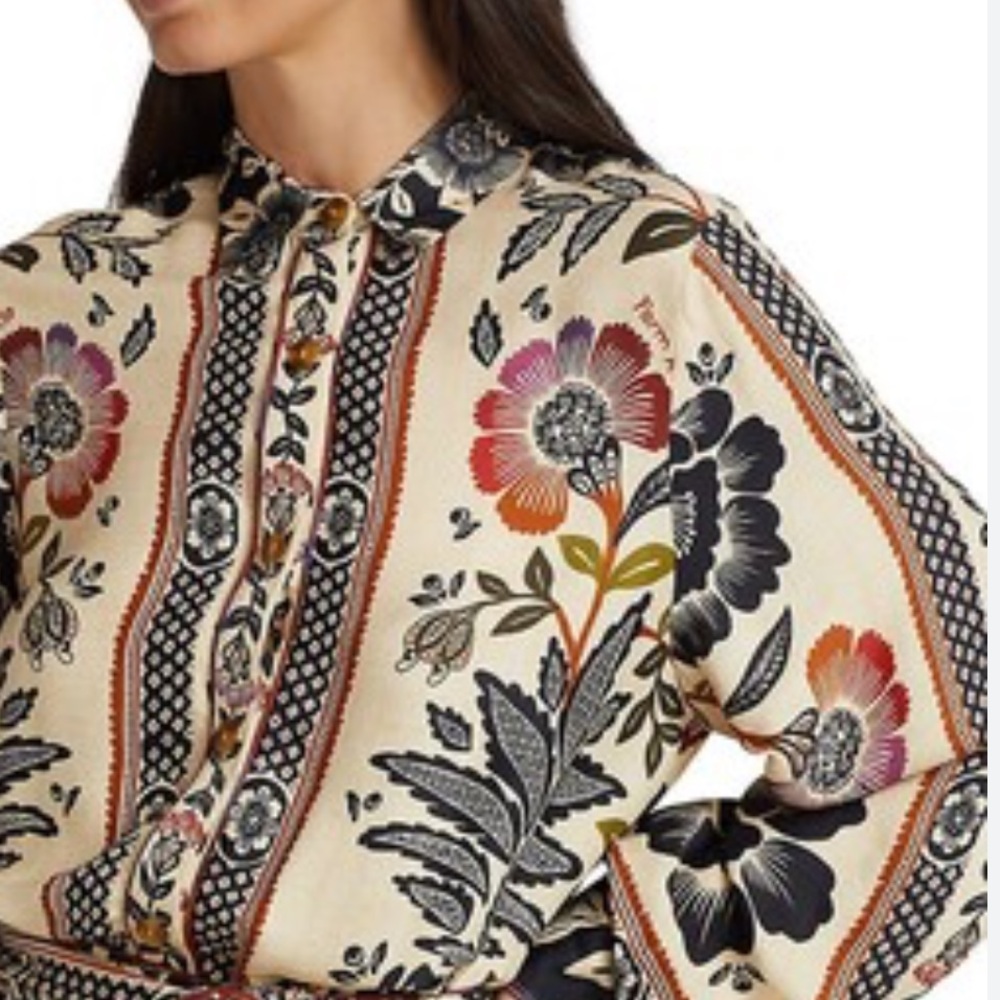 Floral top blouse button down shirt size small